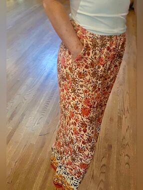Nicole Miller Cullottes Wide Leg Loose Fit Lightweight Floral Breezy Pants